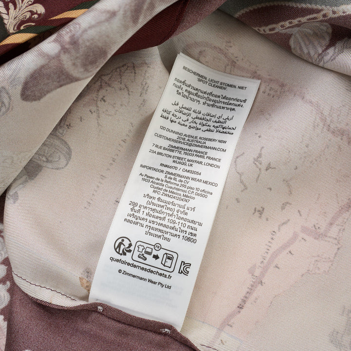 Zimmermann Valiant Twill Shirt in burgundy with a vintage Map of Australia scarf print, baroque borders and tassel details - view 6