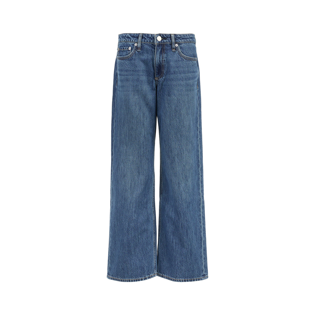 rag & bone Cam Ankle Straight Jeans in mid-blue washed denim with relaxed straight leg and cropped ankle hem, shown flat from the front