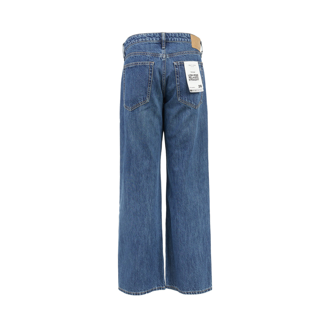 rag & bone Cam Ankle Straight Jeans in mid-blue washed denim with relaxed straight leg and cropped ankle hem, shown flat from the front - view 2