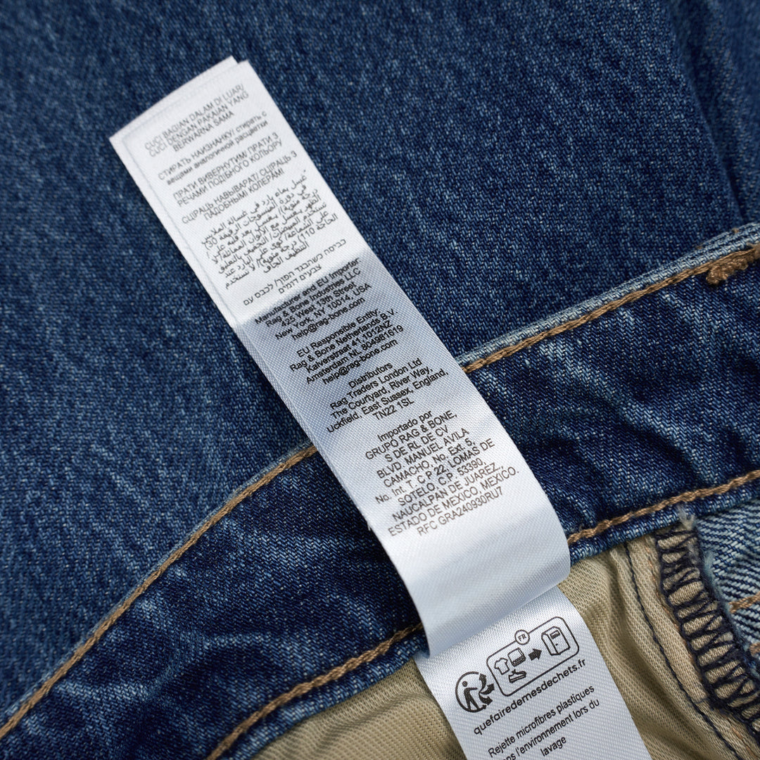 rag & bone Cam Ankle Straight Jeans in mid-blue washed denim with relaxed straight leg and cropped ankle hem, shown flat from the front - view 6
