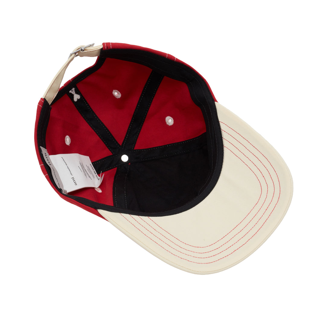 AMI bicolor baseball cap in red with a cream peak, featuring white script logo embroidery, Paris lettering and contrast stitching - view 4