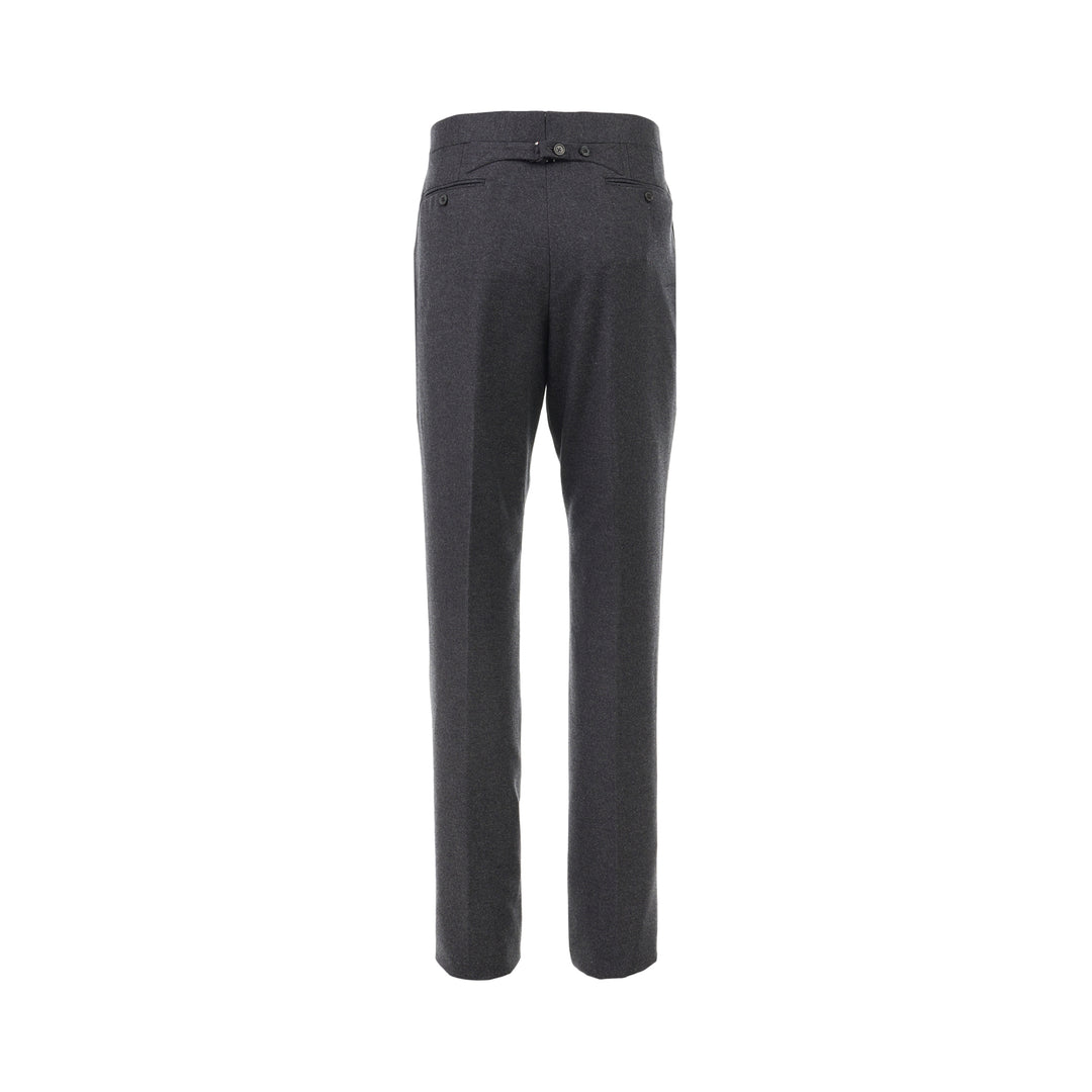 Thom Browne Fit 1 backstrap trousers in charcoal grey with flat front and slim straight leg, shown front view - view 2