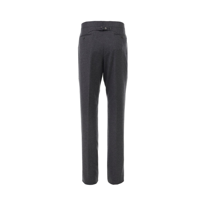 Thom Browne Fit 1 backstrap trousers in charcoal grey with flat front and slim straight leg, shown front view - view 2