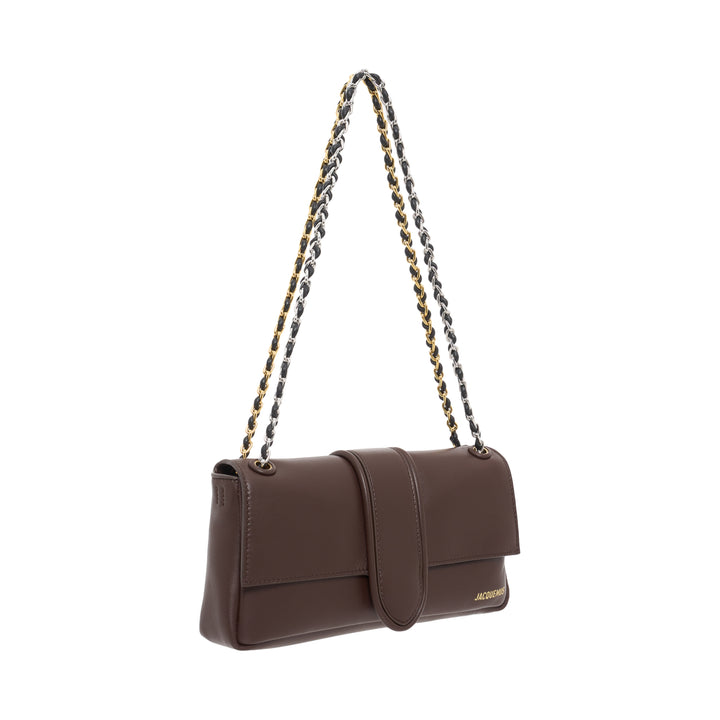 Jacquemus Le Bambino Chaîne brown leather shoulder bag with curved tab closure and woven chain strap - view 2