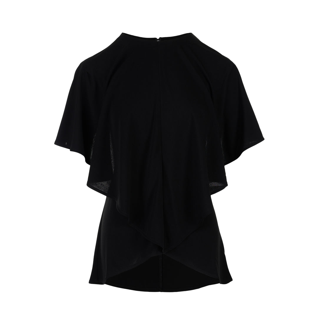 Jacquemus Pisco black draped top with flutter sleeves, round neckline and curved layered hem