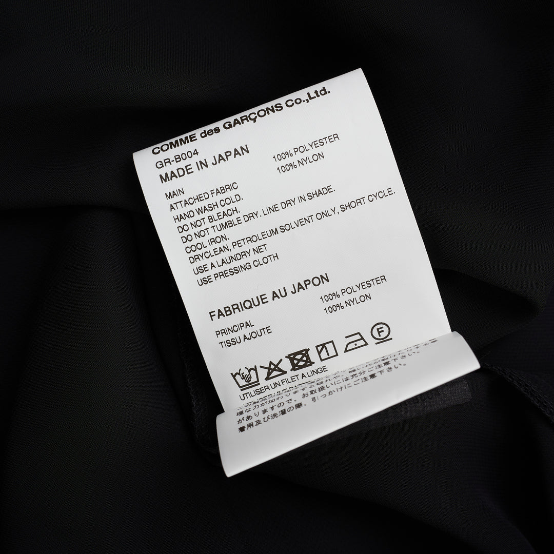 Comme des Garçons black sheer georgette button-up shirt with floral lace sleeves, chest pocket and lace cuffs - view 3