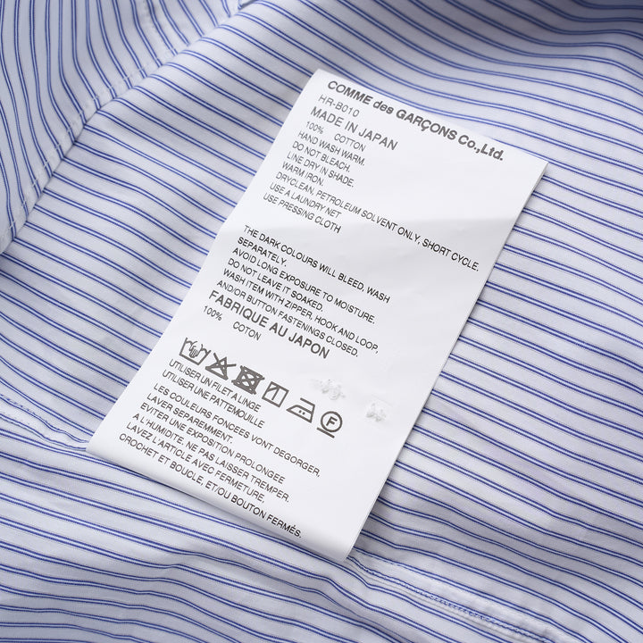Comme des Garçons Homme long sleeve zip front shirt in blue and white pinstripe with pointed collar and chest patch pocket - view 3