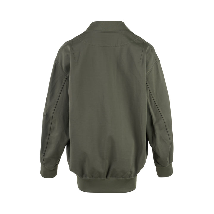 Comme des Garçons Homme olive green snap button cardigan with ribbed V-neck, sleeve zip pocket and ribbed hem - view 2