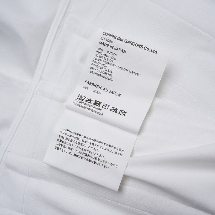 Noir Kei Ninomiya white cotton ponte top with corset-style seaming, puff sleeves, peplum hem and front zip closure - view 3