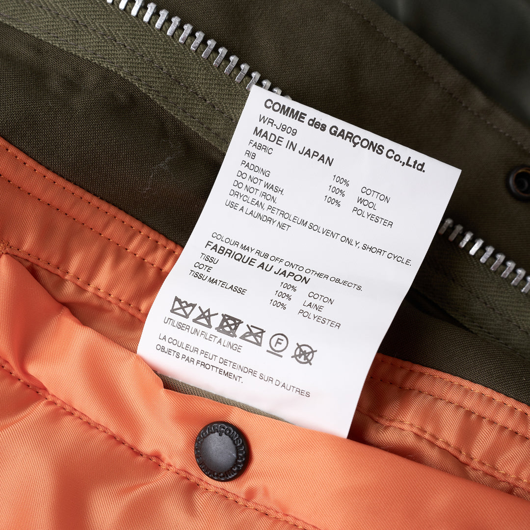 Junya Watanabe olive green nylon twill blouson with four flap pockets, ribbed trims, and a zip pocket on the sleeve - view 3