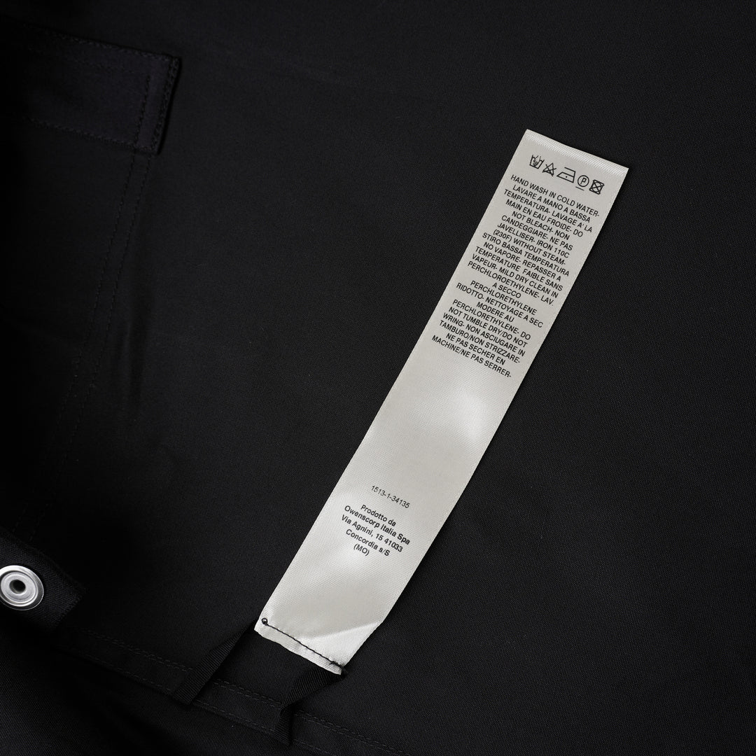 Rick Owens black long sleeve outershirt with high funnel collar, concealed snap placket and two vertical flap chest pockets - view 4