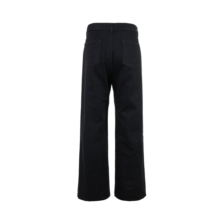 Rick Owens Geth Jeans in black denim with a wide-leg silhouette, shown from the front with button fly and five-pocket detailing - view 2
