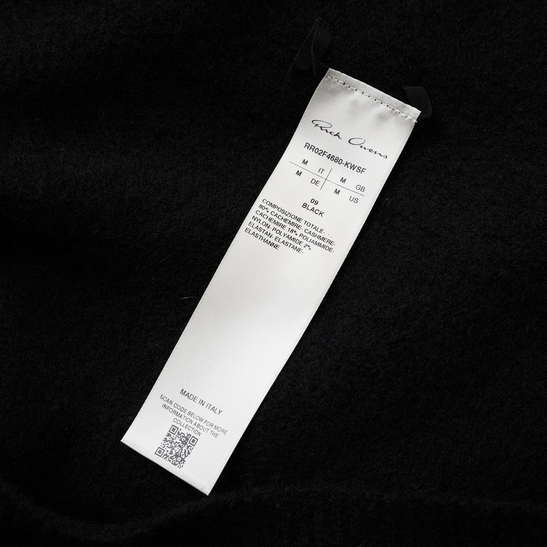 Rick Owens black sleeveless hooded tank in textured knit, shown from the front on a white background - view 3