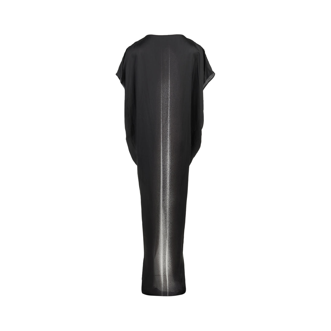Rick Owens Dagger Gown in black, a floor-length draped column dress with cap sleeves and a pale ombré gradient running down the back - view 2