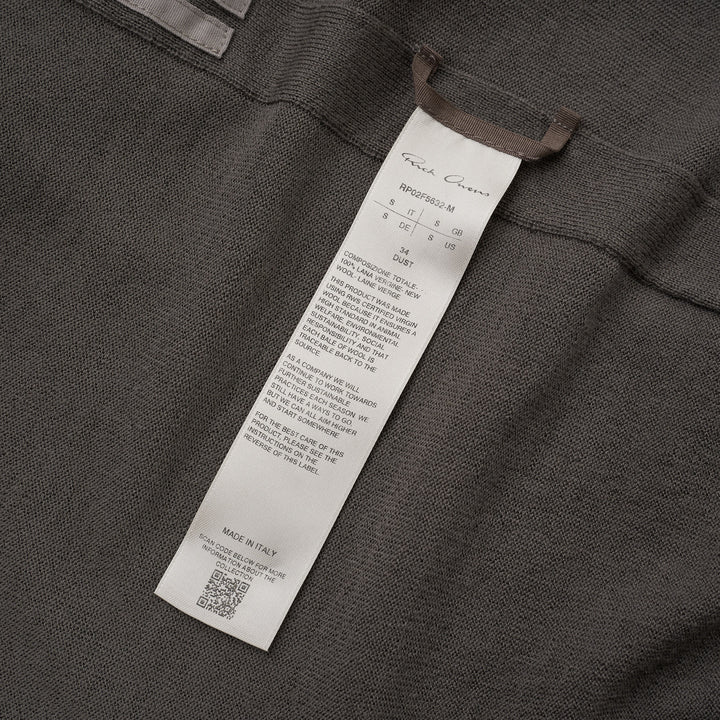 Rick Owens cropped knit sweater in taupe-grey with draped neckline, dolman sleeves and ribbed hem, front view - view 3