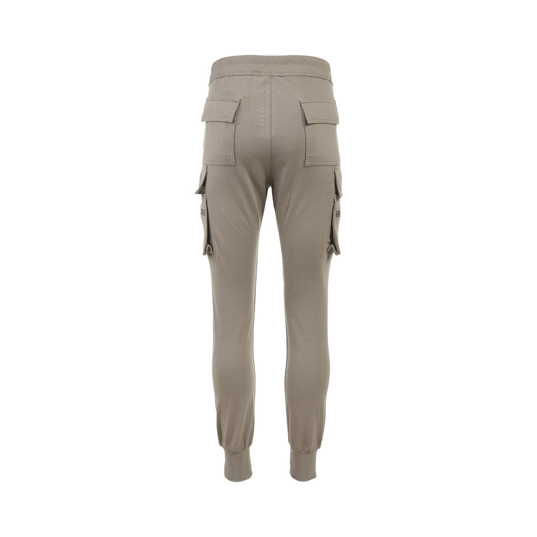 Back view of Rick Owens Mastodon cargo pants in taupe with flap back pockets, side cargo pockets and ribbed cuffs - view 2