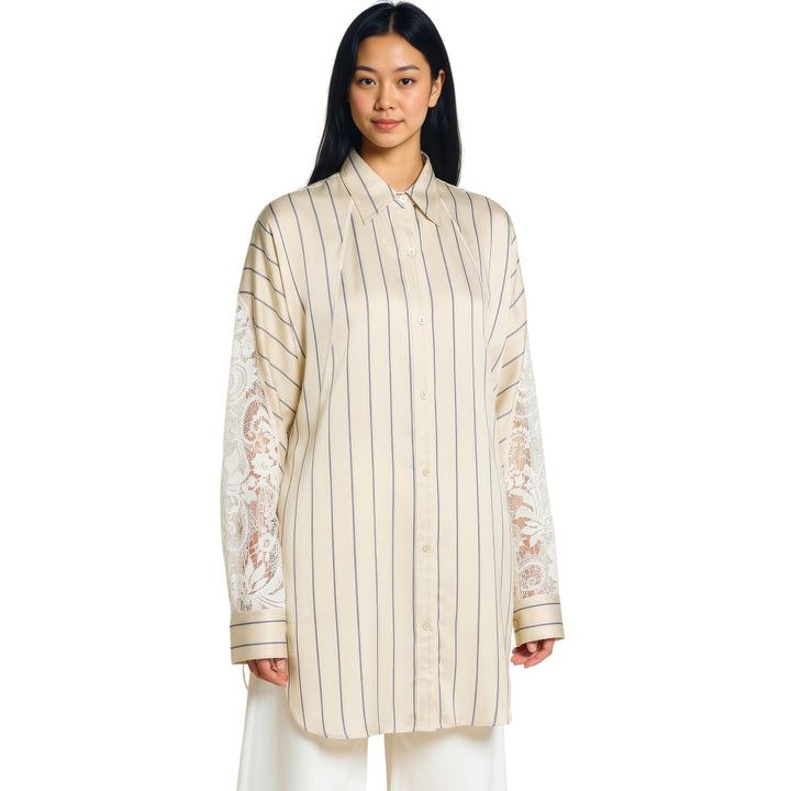 Club21 - 3.1 Phillip Lim - Corded Lace Stripe Shirt - SHIRTS - Beige