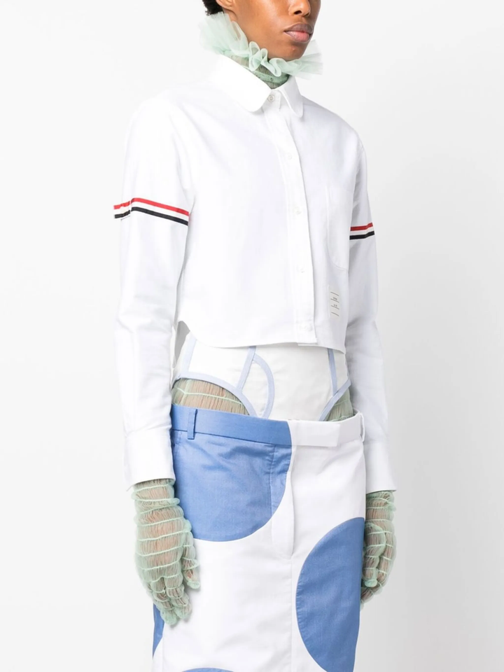 Oxford Armband Cropped Round Collar Shirt Women