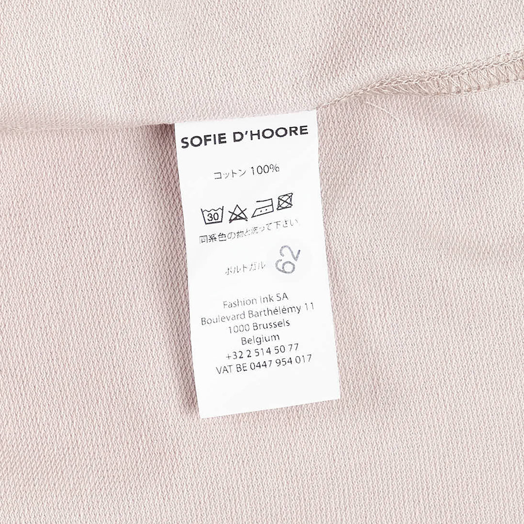 Sofie D'Hoore short sleeve boxy tee in dusty rose with ribbed crew neck and topstitched hem, displayed flat on white background