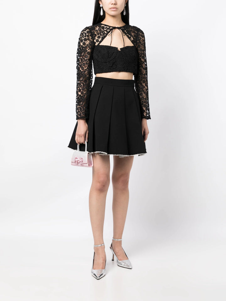 Black Lace Tie-Neck Crop Top
