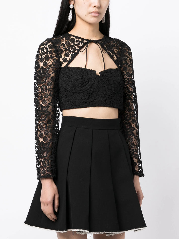 Black Lace Tie-Neck Crop Top