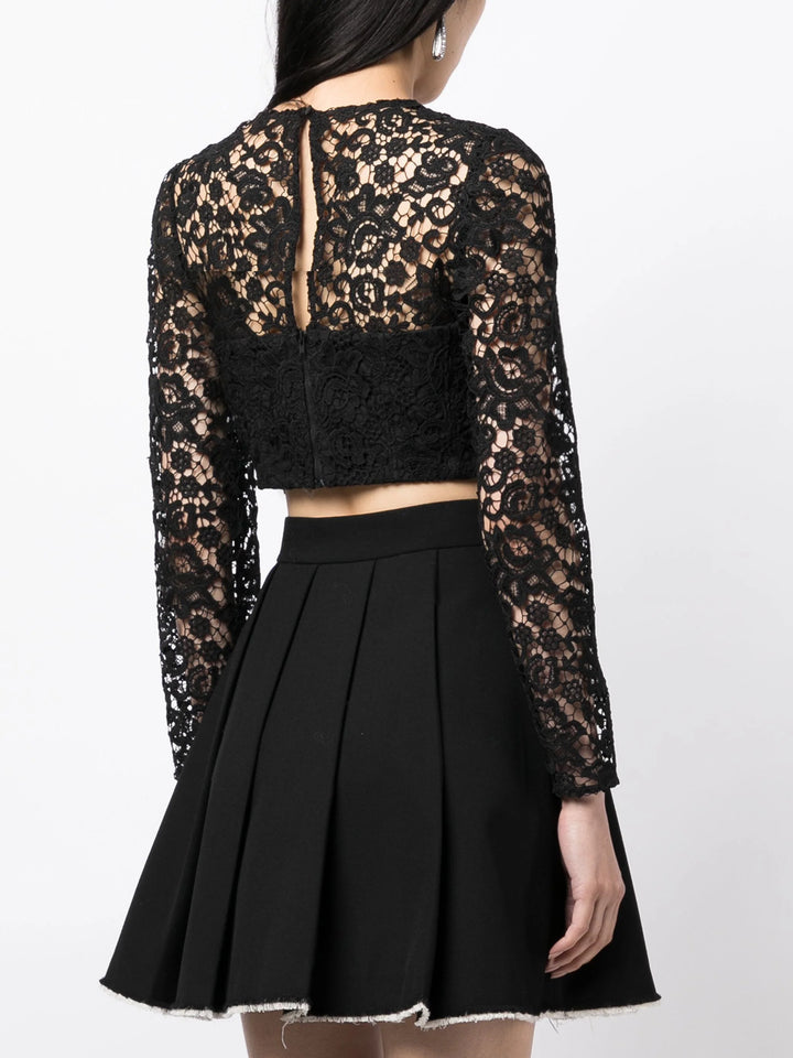 Black Lace Tie-Neck Crop Top