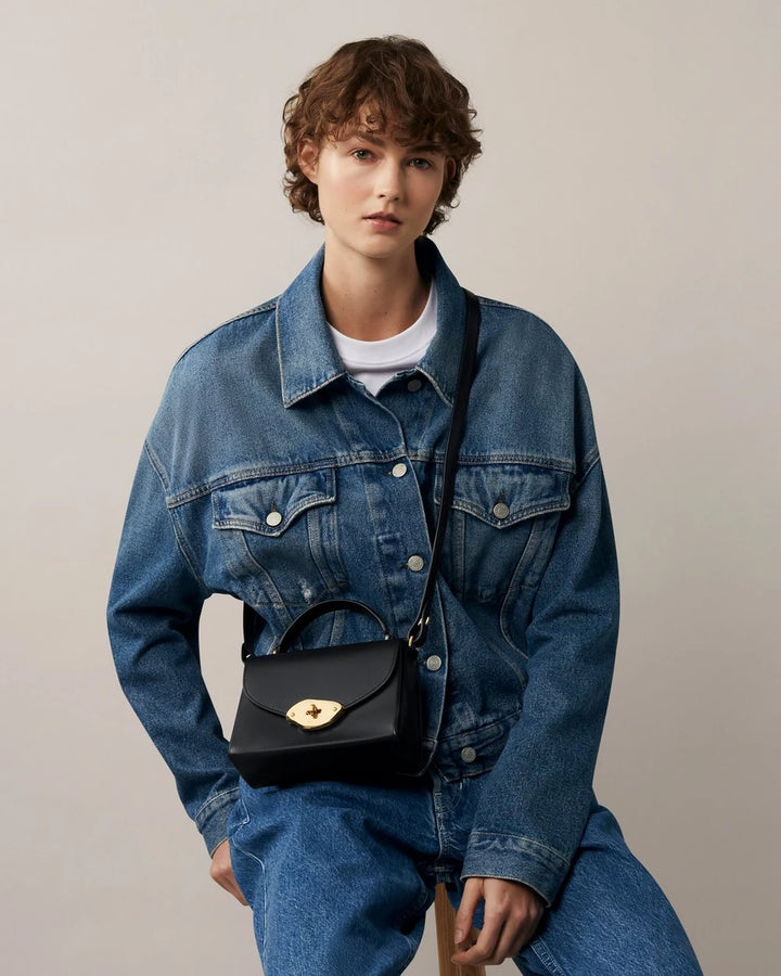 스몰 라나 탑 핸들 고광택 가죽 (블랙)