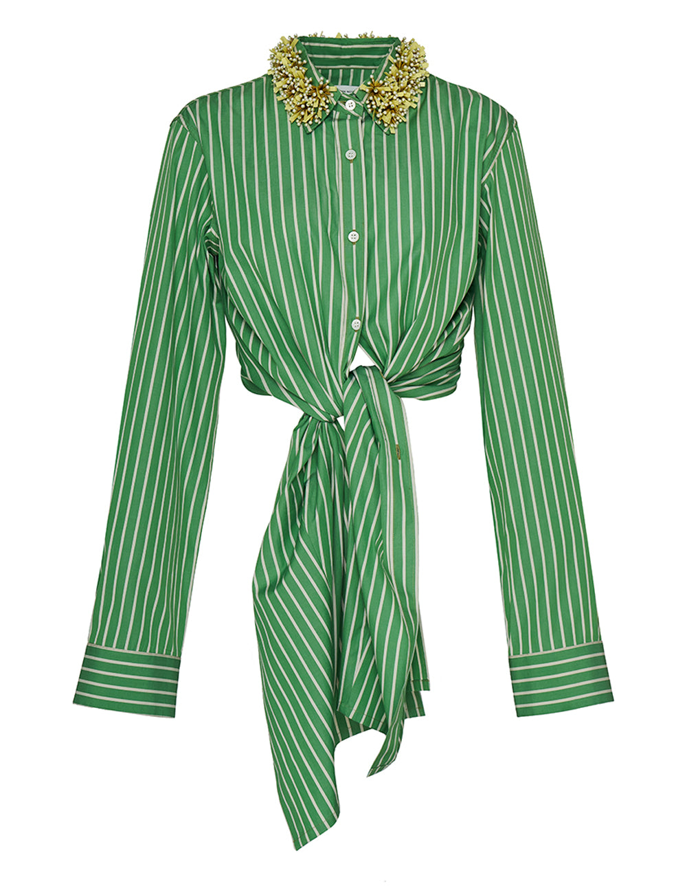 Striped Compact Popeline Cropped Shirt