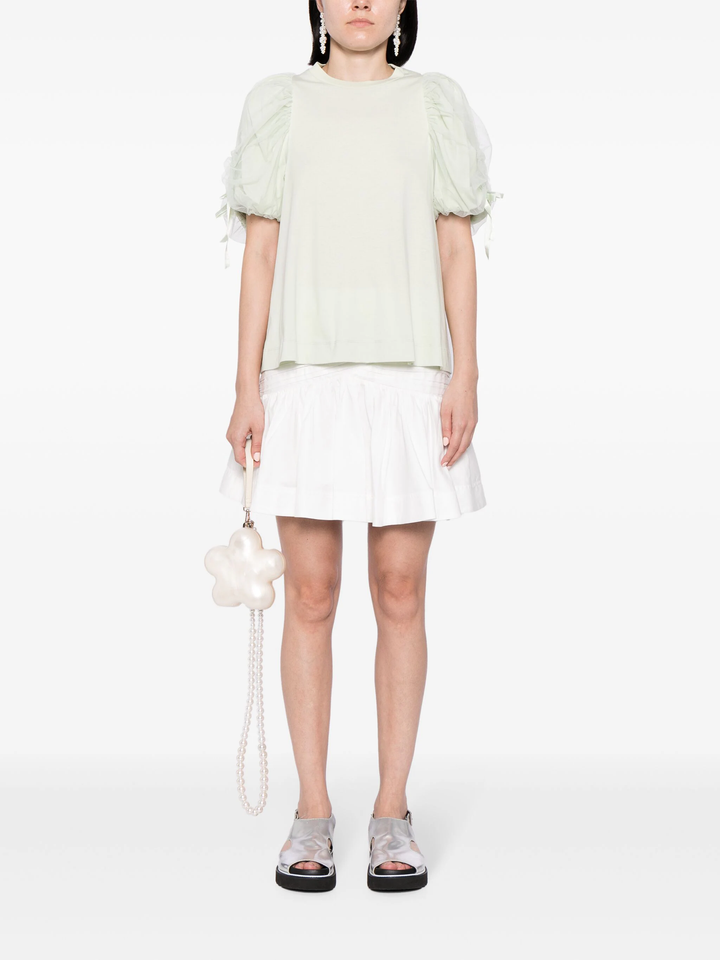 Tulle Overlay Puff Sleeve T-Shirt
