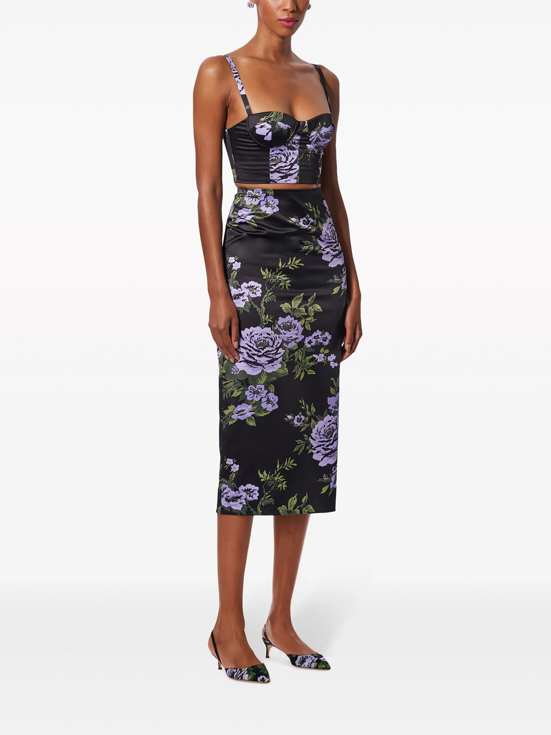 Midi Skirt In Rose Floral Print