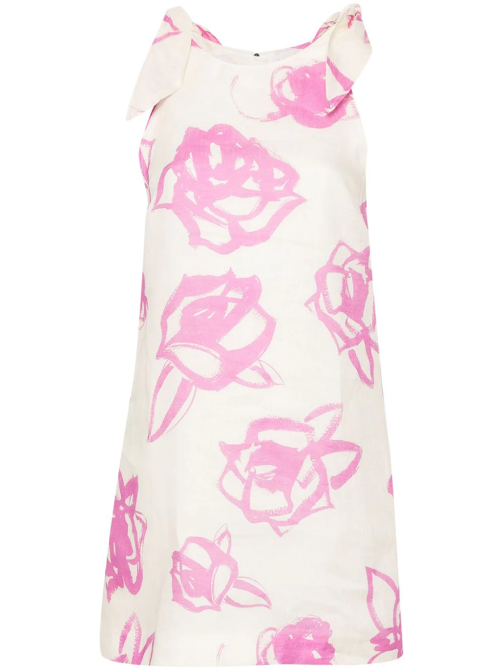 Rosette Print Tie Shoulder Dress