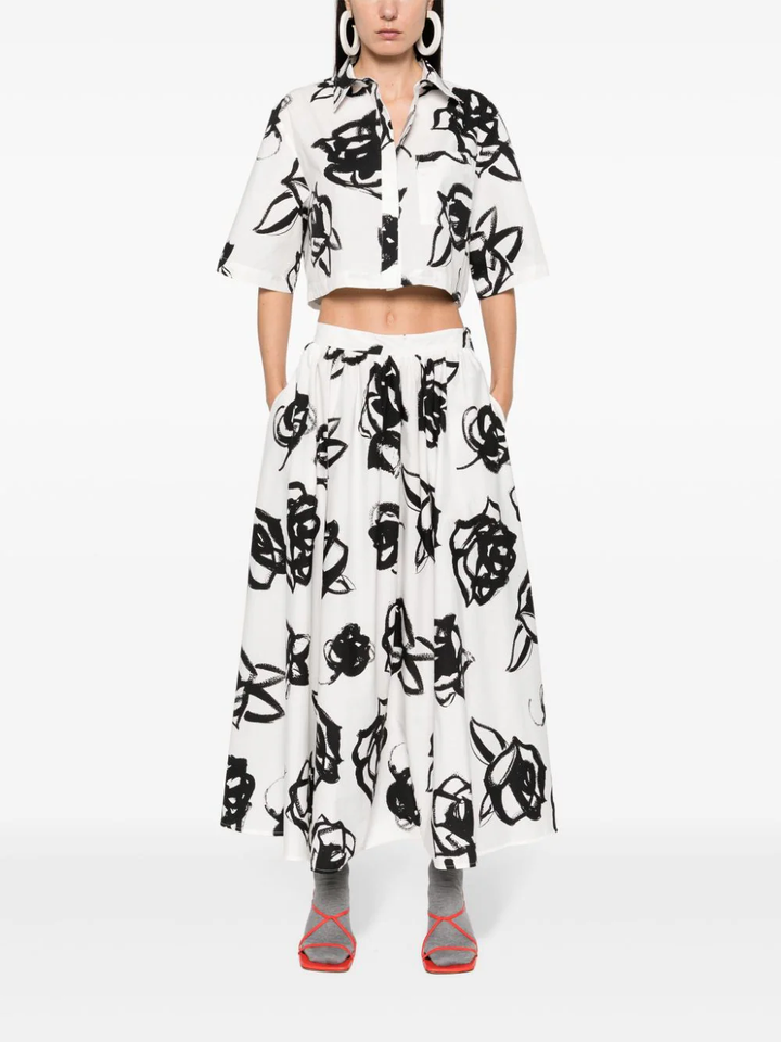 Rosette Print Midi Skirt