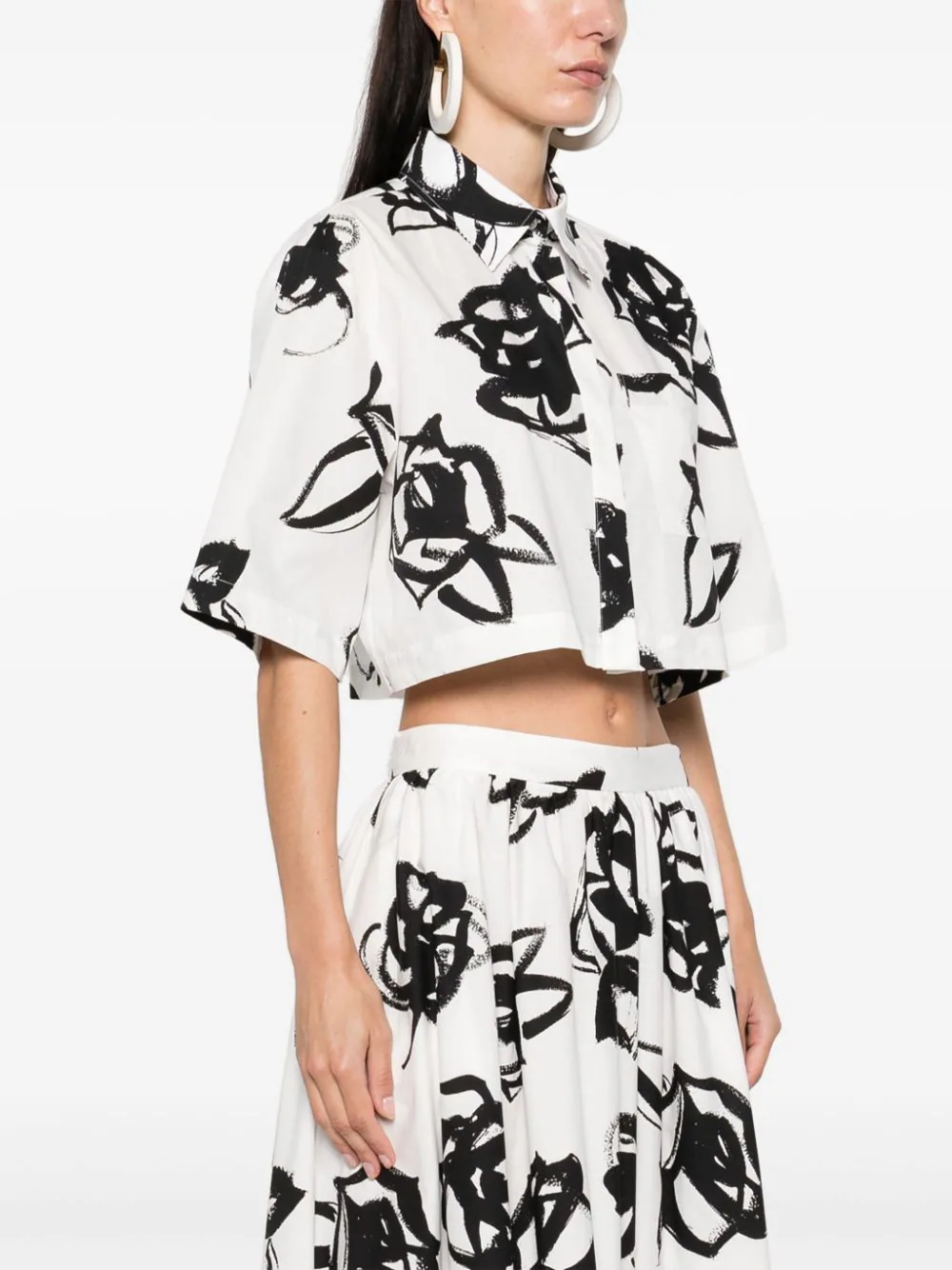 Rosette Print Cropped Shirt