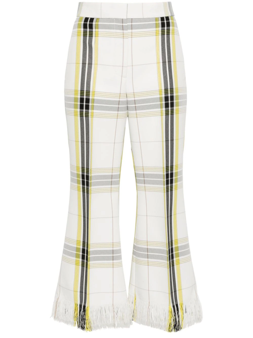 White Yellow Checkered Cropped Pants