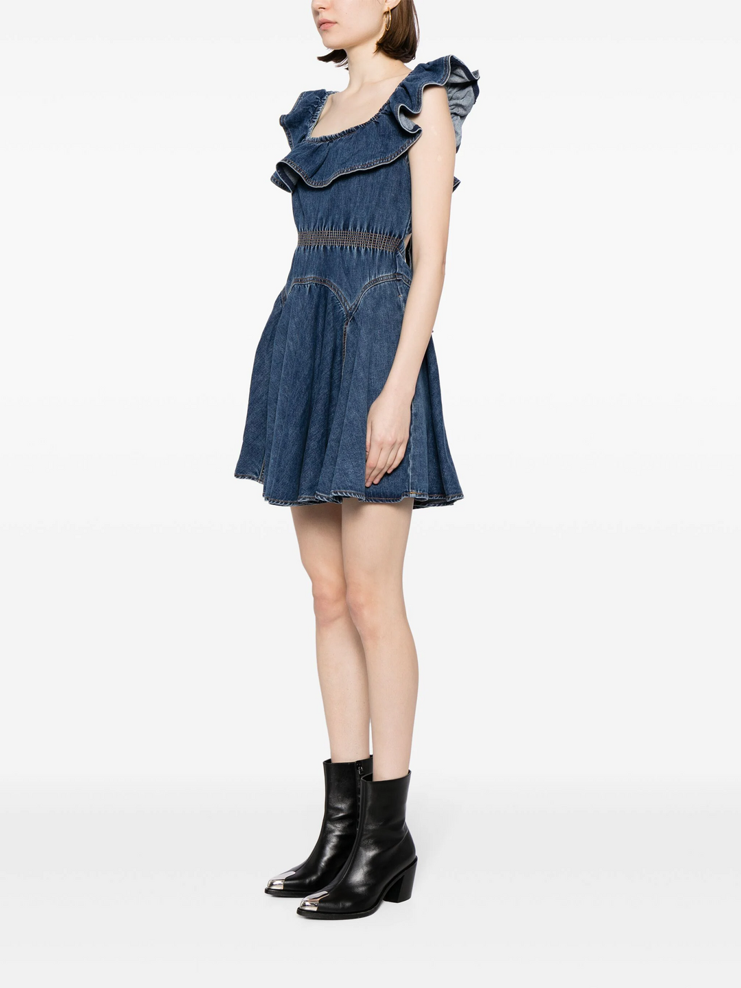 Denim Ruffle Mini Dress