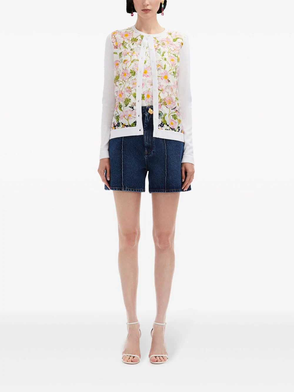 긴팔 프린트 믹스 가디건