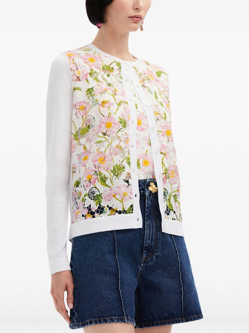 긴팔 프린트 믹스 가디건