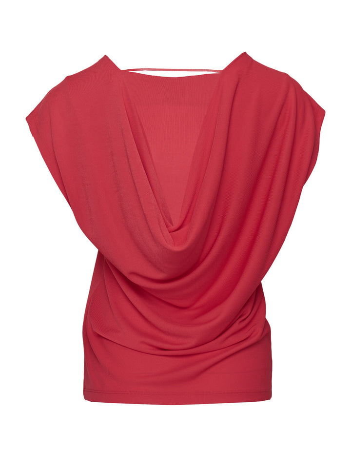 Poly Crepe Slash Drape-Back Top