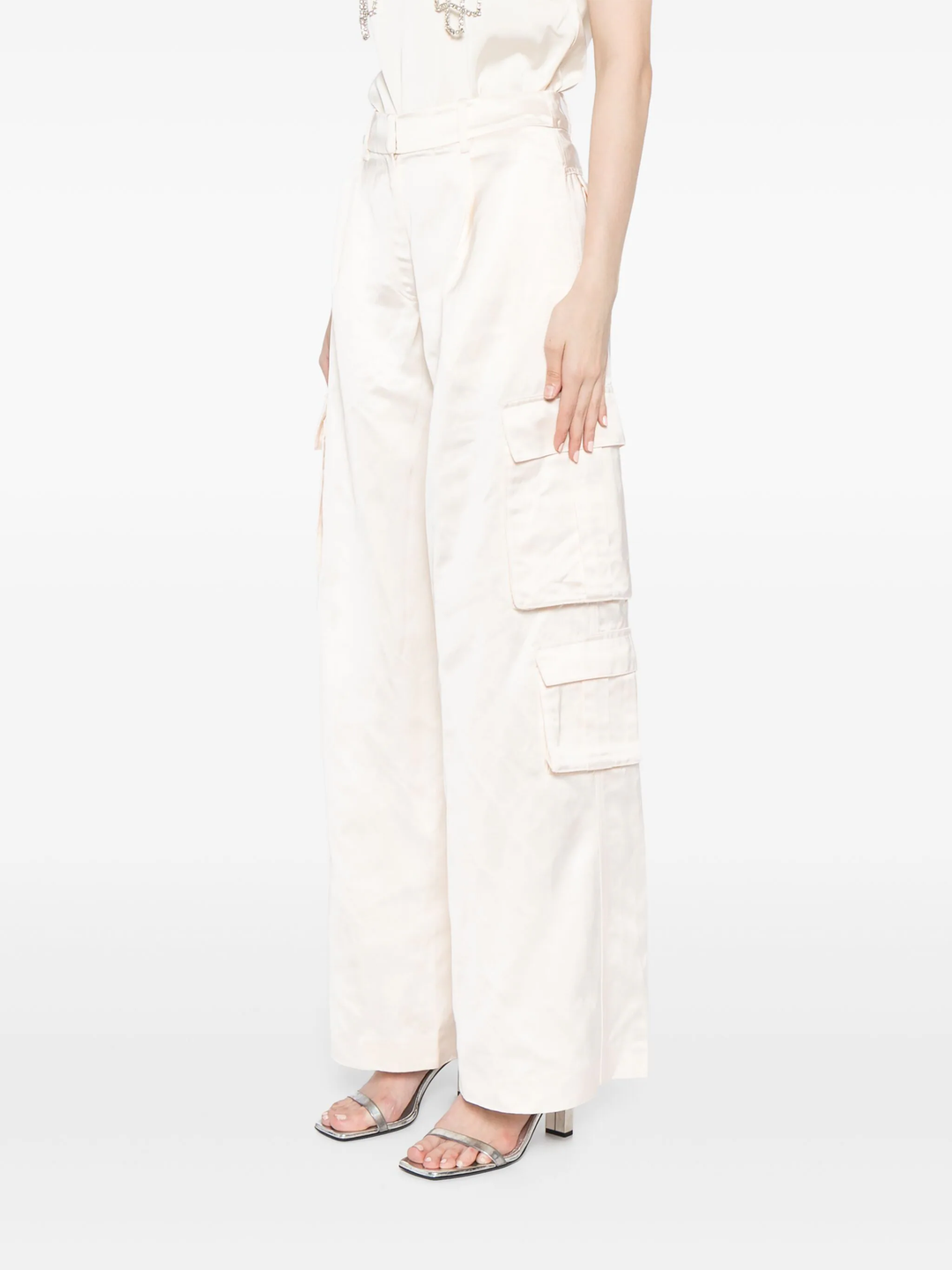 Cream Satin Cargo Trousers