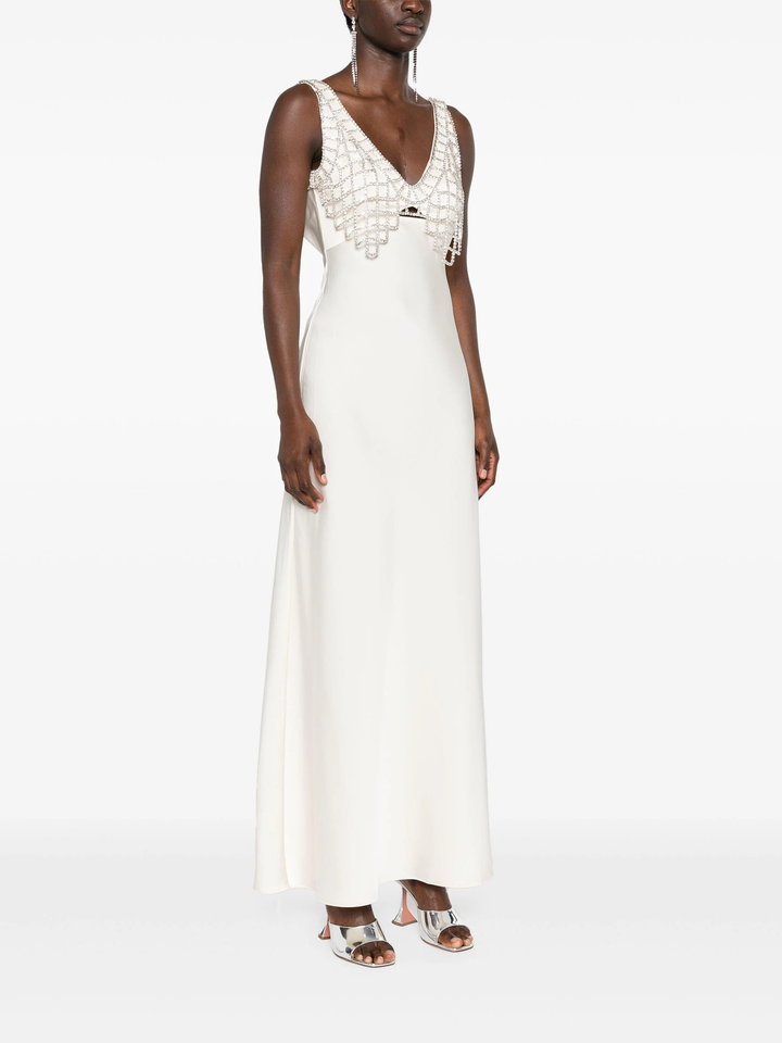 Cream Satin Diamante Bralette Maxi Dress