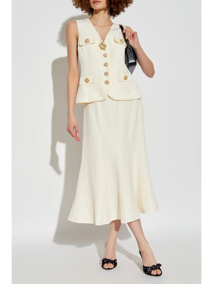 Cream Linen Midi Dress