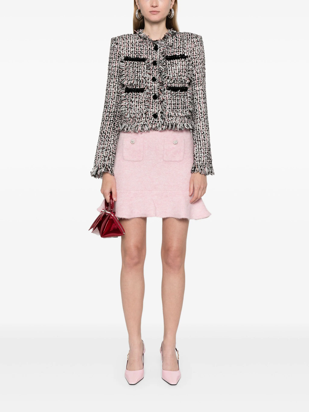 Pink Fluffy Rib Knit Mini Skirt