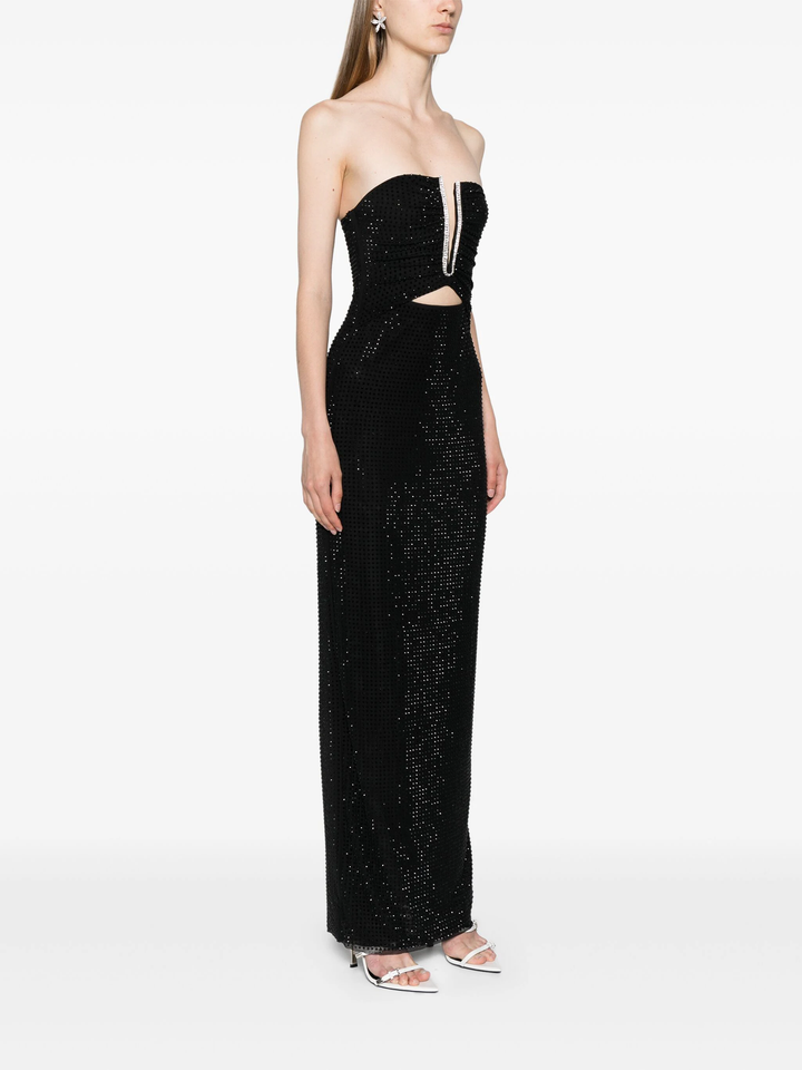 Black Jersey Rhinestone Maxi Dress