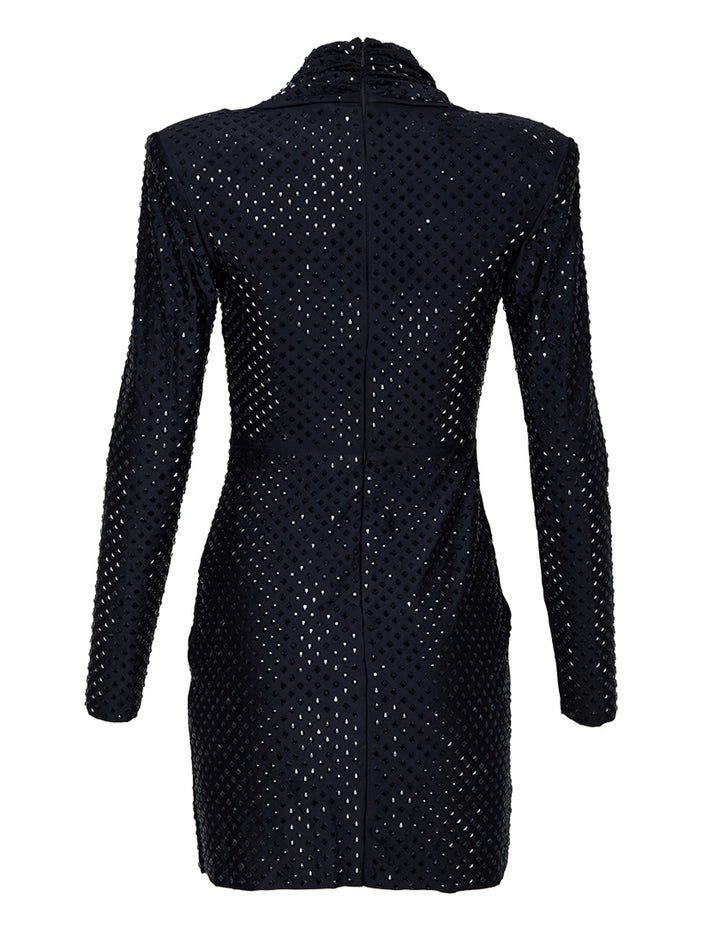Black Jersey Rhinestone Mini Dress