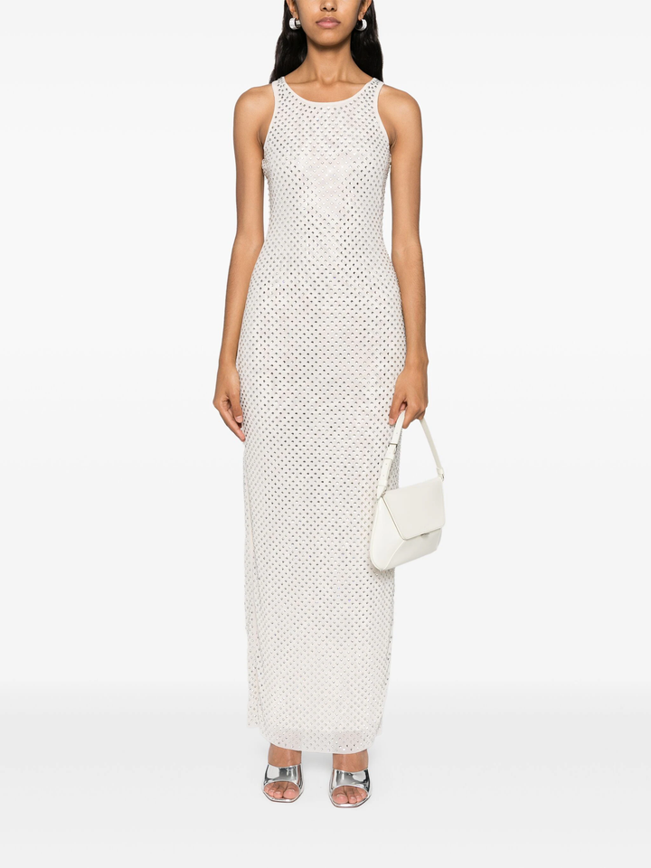 Cream Mesh Rhinestone Maxi Dress