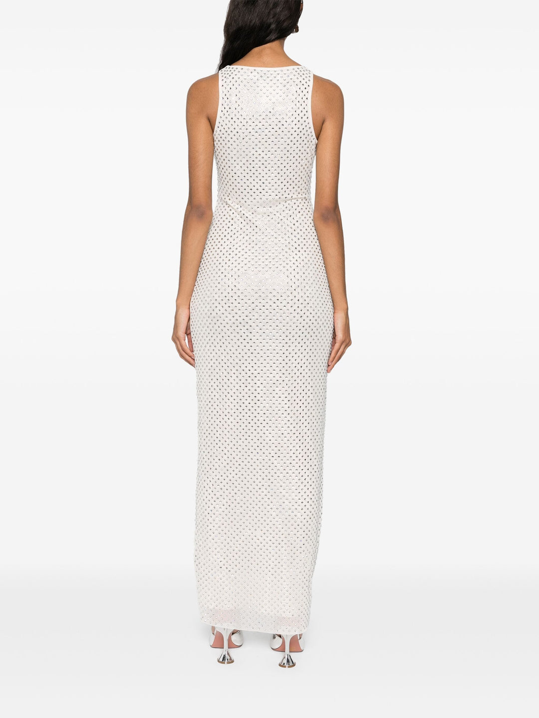 Cream Mesh Rhinestone Maxi Dress