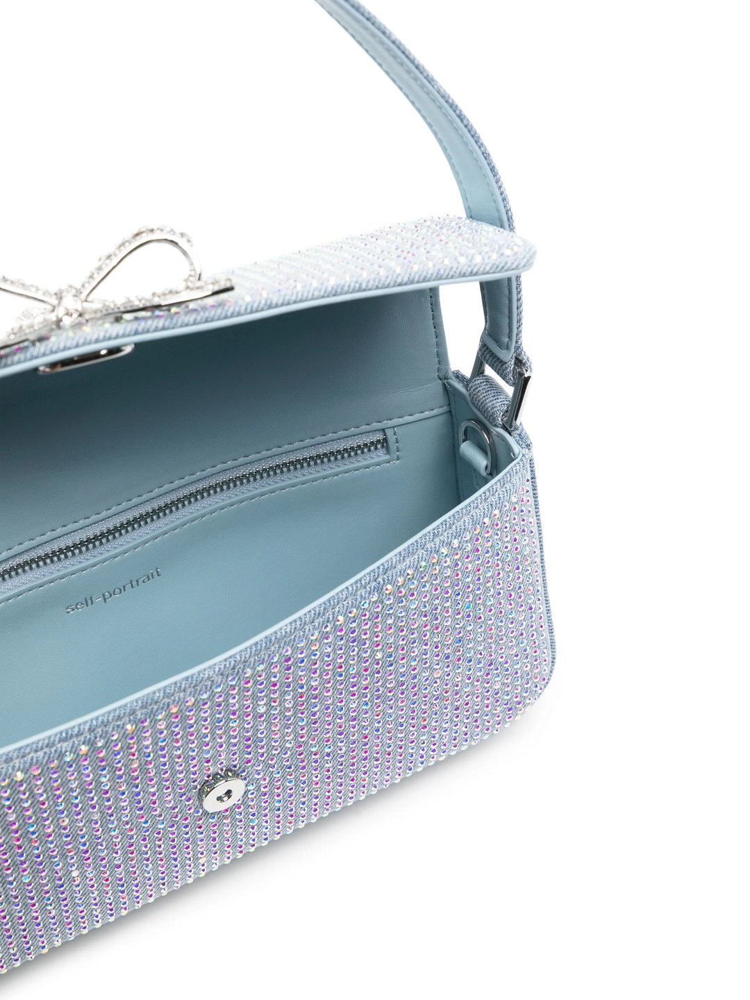 Blue Rhinestone Denim Baguette Bag