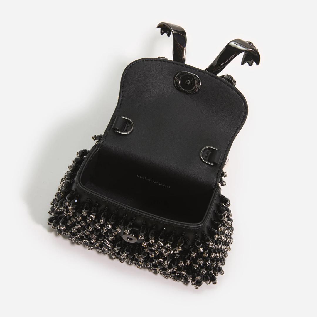 Black  Crystal Embroidery Micro Bag