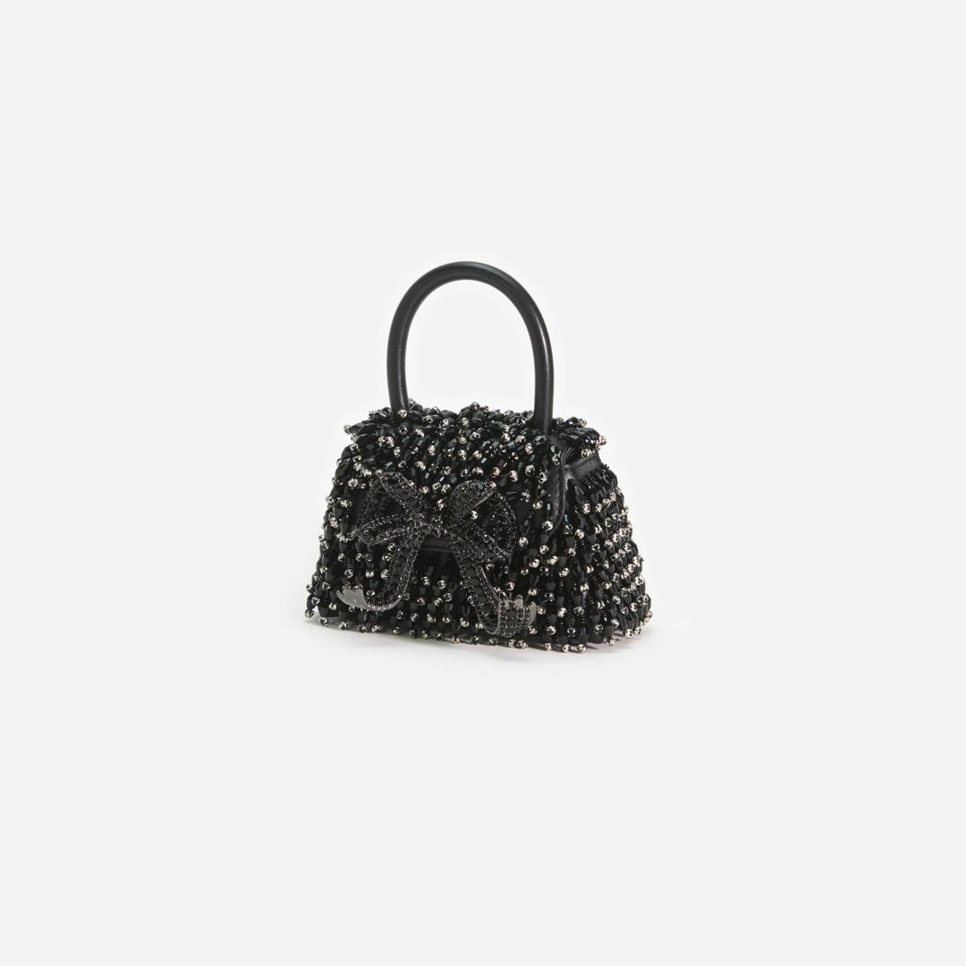 Black  Crystal Embroidery Micro Bag