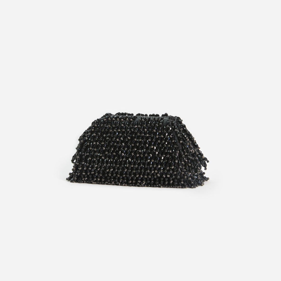 Black Crystal Embroidery Clutch Bag